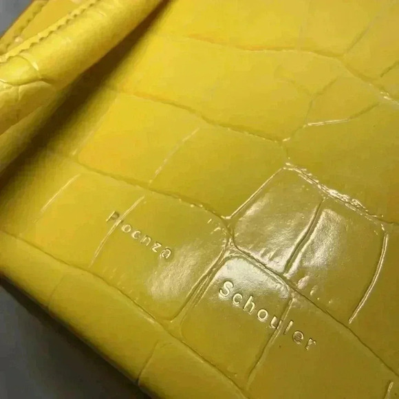 Proenza Schouler Croc Embossed Leather Pipe Tote Bag Small Yellow Citrus Purse - Picture 8 of 15